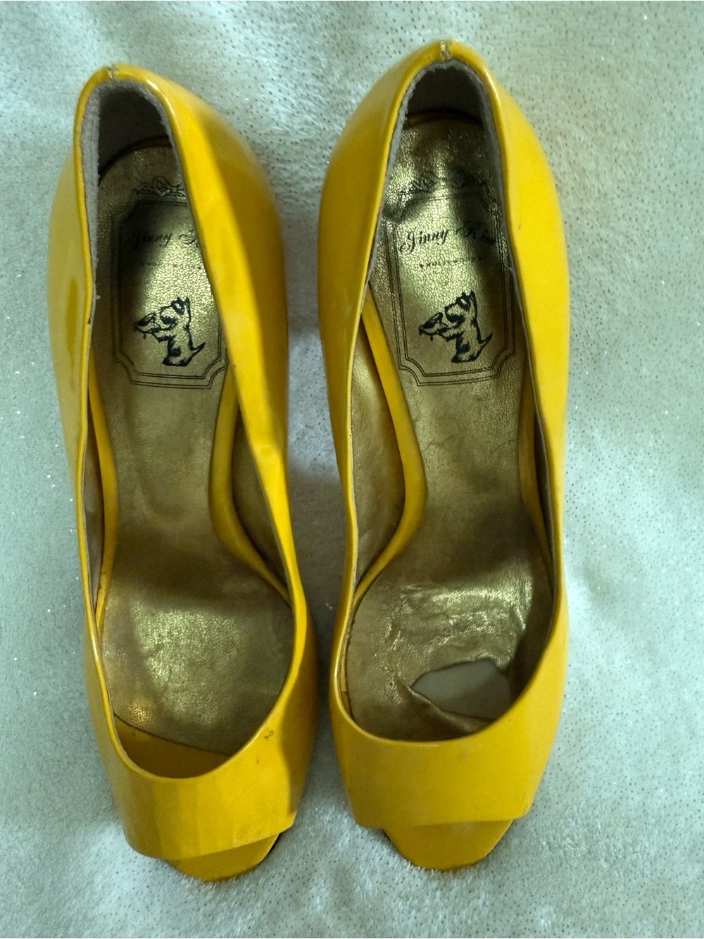 Jinny Kim Yellow Patent Peep-Toe Pumps